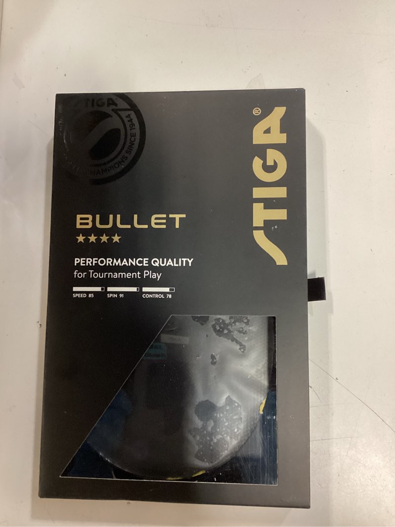 Condition photo showing New/Like New for stiga bullet ping pong paddle – 5-ply extra light blade – 2mm premium sponge – flared handle for masterful grip – performance table tennis racket for competitive play