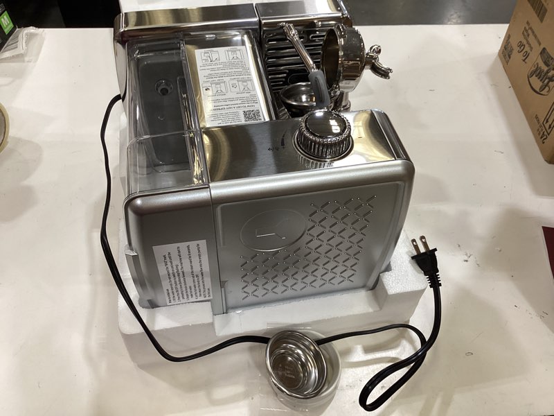 Condition photo showing As Is for amzchef 58mm pid espresso machine with pressure gauge & steam wand for home | 58mm professiona\pid temperature control\pressure gauge\10mm steam wand silver gray 61oz removable tank