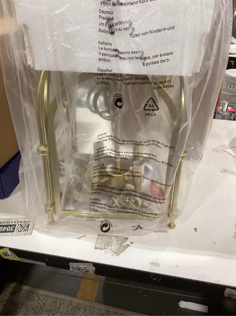 Condition photo showing New/Like New for 4-Light Gold Chandelier, Modern Farmhouse Lantern Chandelier with Rustic Cage Hanging Pendant Light Fixture for Kitchen Island Bedroom Living Room Entryway Foyer, Dining Room Light Fixtures Over Table AJ-029-gold