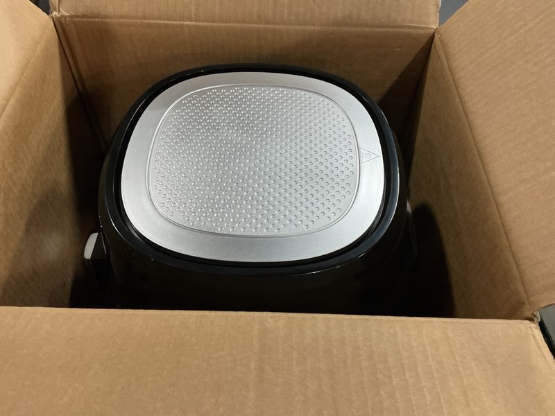 Condition photo showing As Is for Simple Deluxe 12-in-1 Air Fryer 6.34 Qt, Digital Preset Airfryer with Visible Window, Nonstick and Dishwasher-Safe Basket, Air Fry, Roast, Bake, Dehydrate, Fries, 1700W, Gary Gray-New