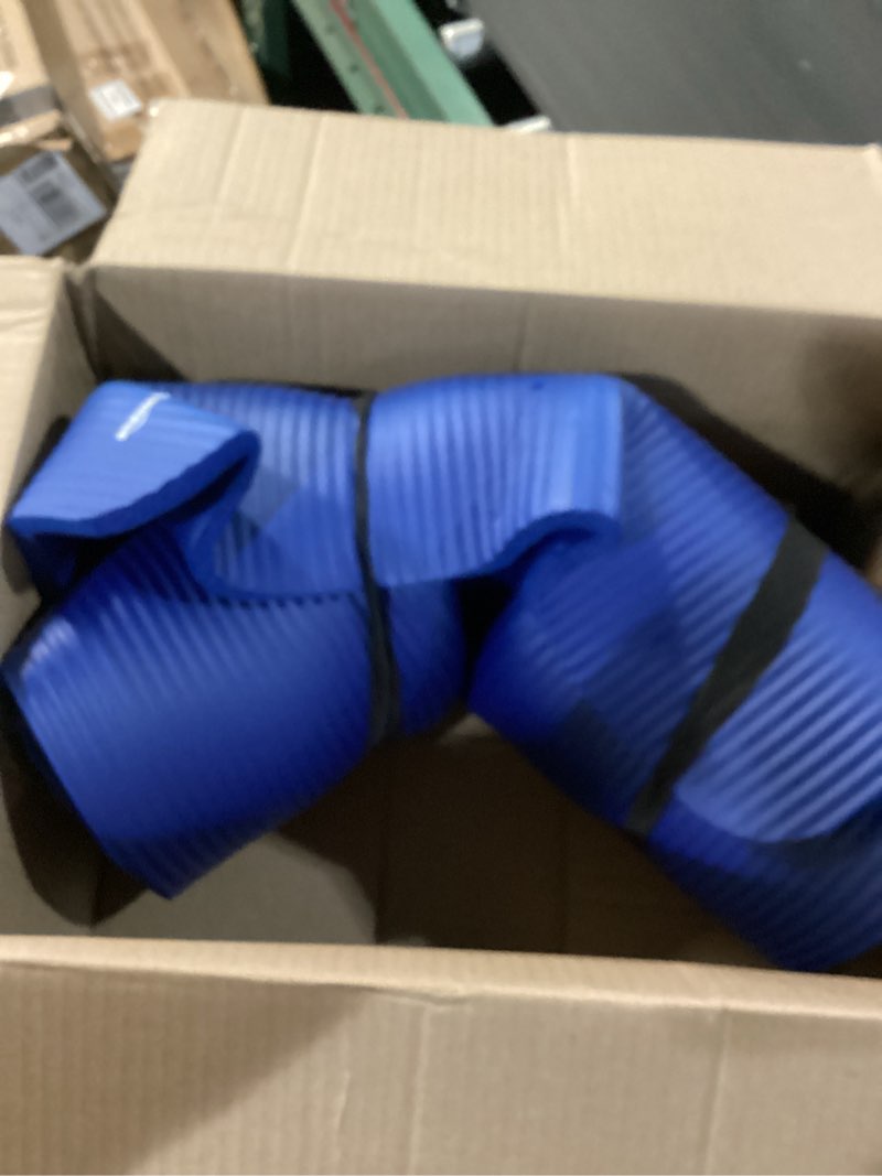 Condition photo showing As Is for amazon basics extra thick exercise yoga mat with carrying strap blue 1/2 inch
