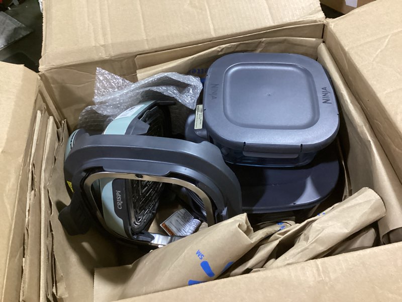 Condition photo showing As Is for Ninja Crispi 4-in-1 Glass Air Fryer | 450°F | Non-Toxic | 4QT & 6-Cup Glass Containers w/Lids | Microwave, Freezer, Dishwasher Safe | Max Crisp, Air Fry, Bake, Recrisp | Green | FN101SG Sage 4 QT