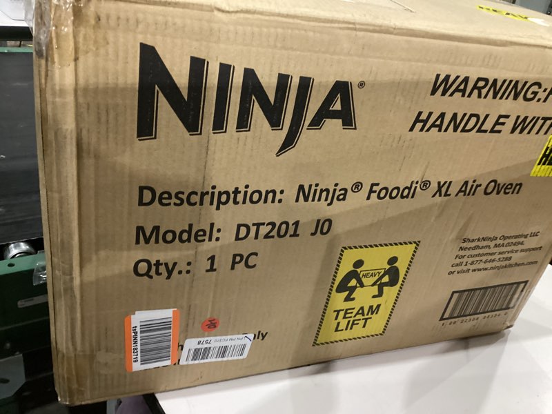 Condition photo showing As Is for Ninja Air Fryer & Toaster Oven | Foodi Series, XL Pro Air Oven Kitchen Countertop Convection | 10-in-1 Functions | Fits a 5-lb Chicken & Sheet Pan of Vegetables | 1800 Watts | Stainless Steel | DT201