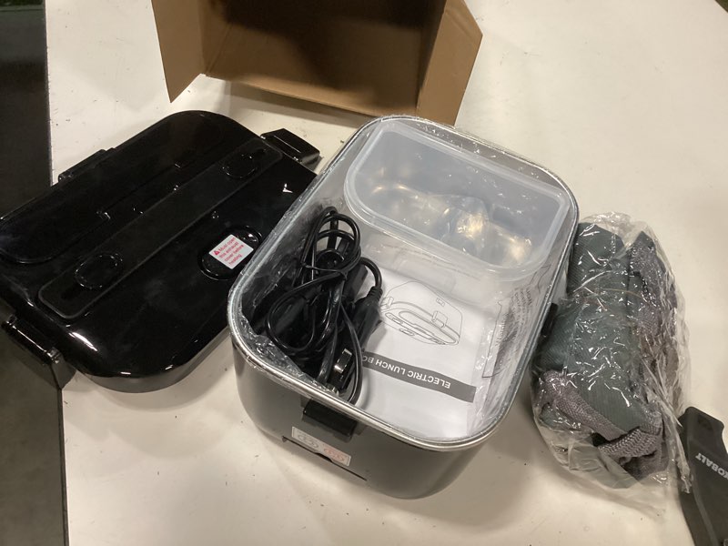 Condition photo showing As Is for cozyexpert electric-lunch-box-heated-food-warmer 100w heating lunchbox for adults 1.8l portable food heater for work/car, 12v/24v/110-230v lonchera eléctrica portátil with fork spoon (black)