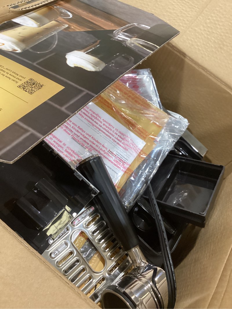 Condition photo showing As Is for ninja luxe café 3-in-1 espresso, drip coffee and cold brew machine | integrated coffee grinder, milk frother, assisted tamper & built-in espresso accessory storage | stainless steel | es601 luxe cafe stainless steel
