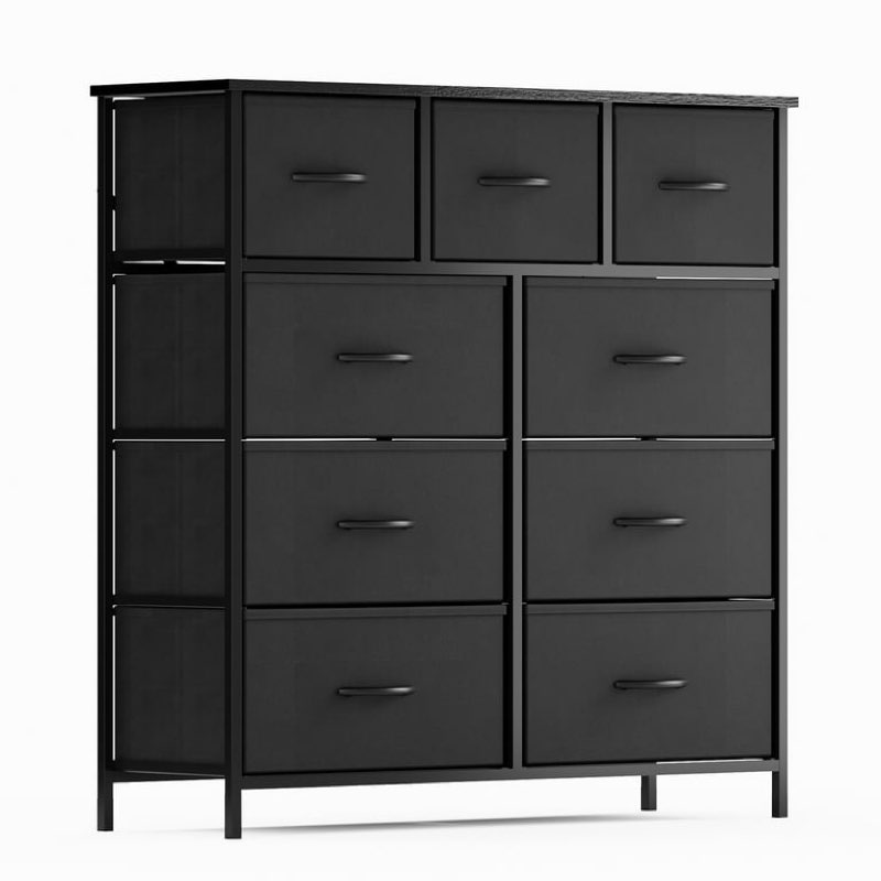 edx 9 drawer fabric dresser for bedroom, chest of drawer organizer storage cabinet for closet, entryway, black
