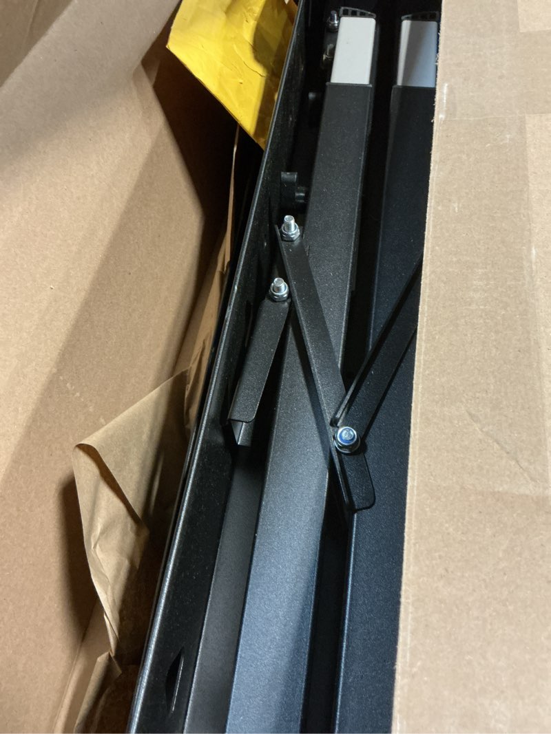 Condition photo showing As Is for 2 pack heavy duty folding sawhorse pair, adjustable height & legs, portable metal saw horses with 2600 lbs load capacity, portable folding and fast open legs and easy grip handle for woodworking.