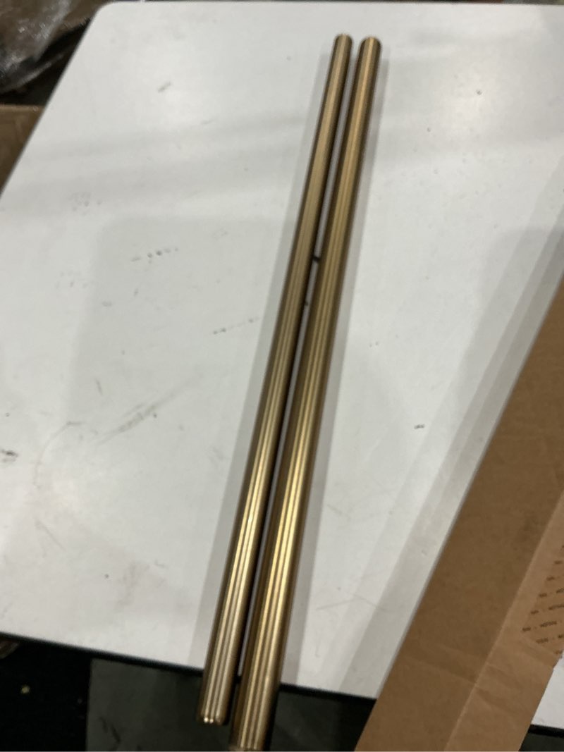 Condition photo showing As Is for ivilon drapery window curtain rod - end cap style design 1 inch pole. 48 to 86 inch color warm gold