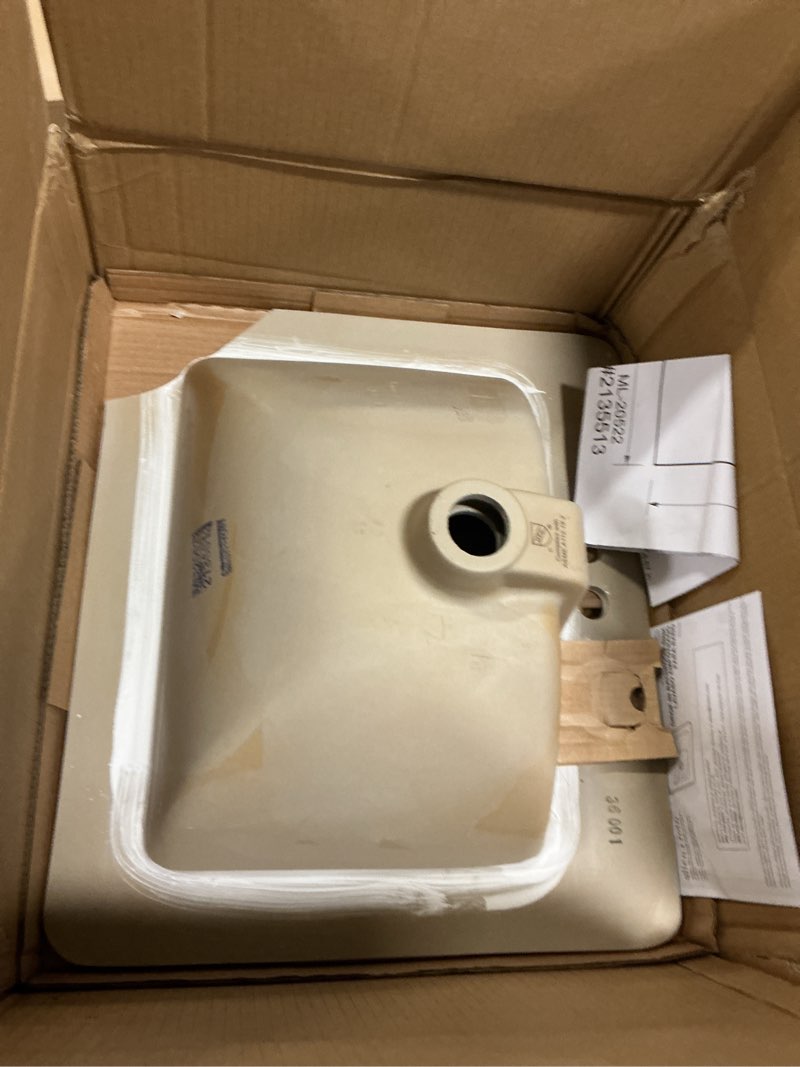 Condition photo showing As Is for allen + roth Ramsgate Vitreous China 18.5-in Drop-in Rectangular Traditional White Bathroom Sink