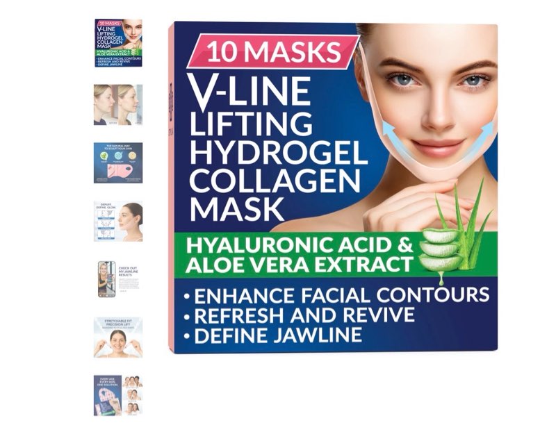 STYLIA MaxiLift V-Line Lifting Collagen Face Mask - Advanced Double Chin Reducer - Jawline Shaper - Neck Firming and Tightening Mask with Hyaluronic Acid & Aloe Vera - Chin Strap for Sleeping (10PC) 10 Count (Pack of 1) V-Line MaxiLift
