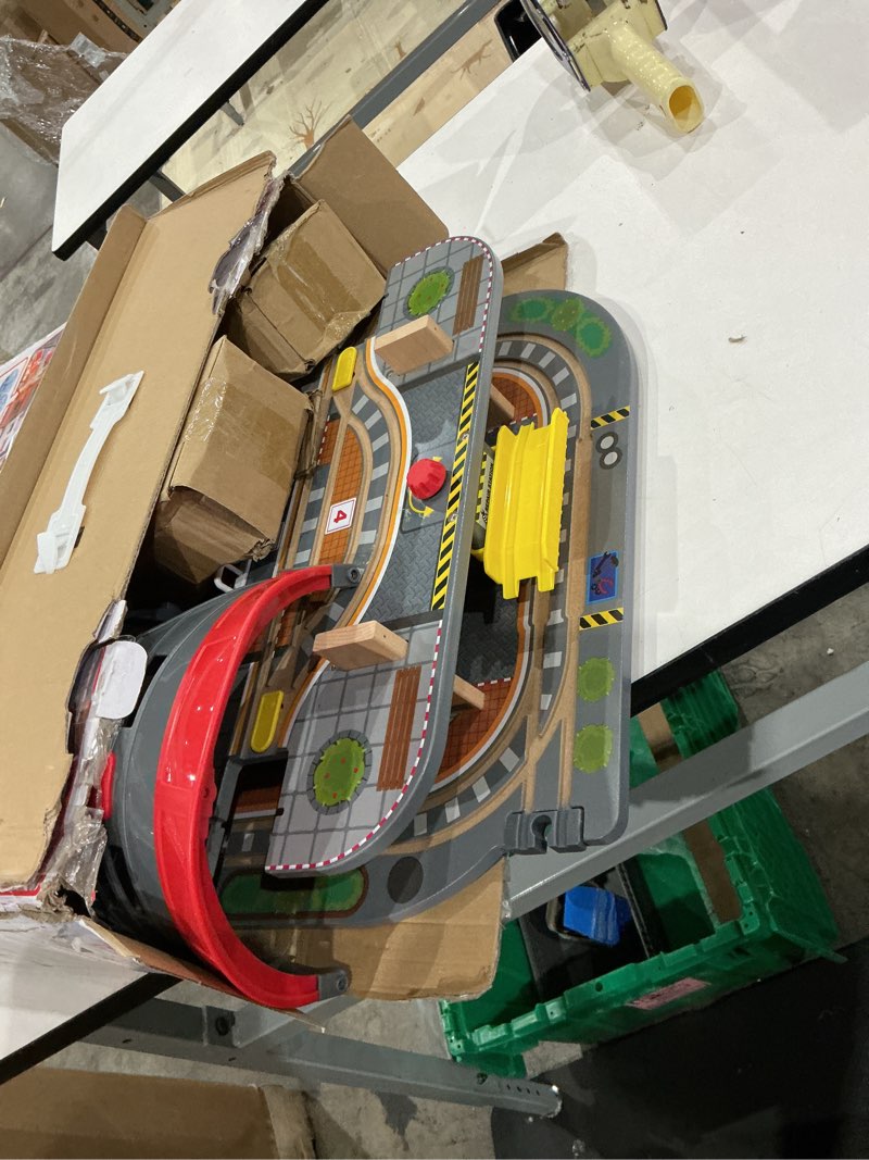 Condition photo showing Good Condition for hape grand city station with light and sound| 49 pcs wooden pretend play railway set with projector and recorder for kids