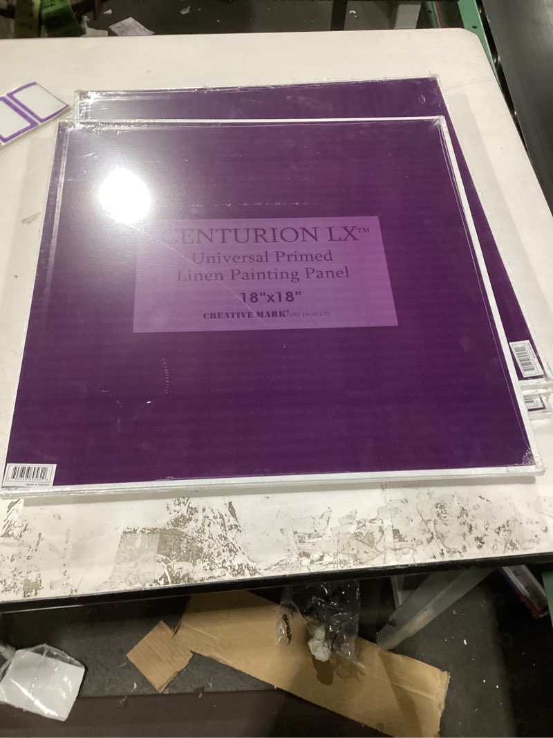 Condition photo showing New/Like New for Centurion All-Media Primed Linen Panels - 18x18" 3 Pack - 11oz Universal Primed Canvas Boards for Painting, Mounted on MDF Wood, Non-Warping, Ideal for Artists, Professionals, and Painters 18" x 18"