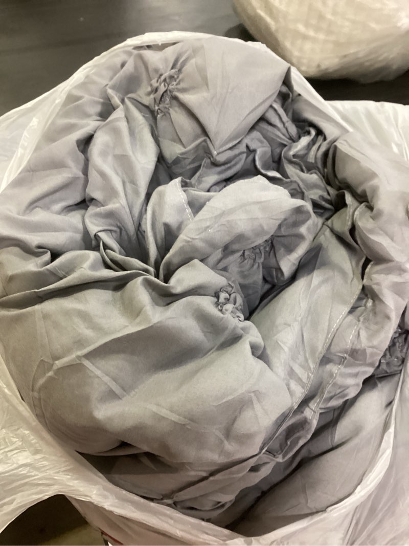 Condition photo showing As Is for JOLLYVOGUE Grey Queen Comforter Set, 7 Pieces Pintuck Comforters Queen Size, Bed in a Bag Queen Comforter for Bedroom, Bedding Comforter Sets with Comforter, Sheets, Ruffled Shams & Pillowcases Queen(88"x 88") Grey