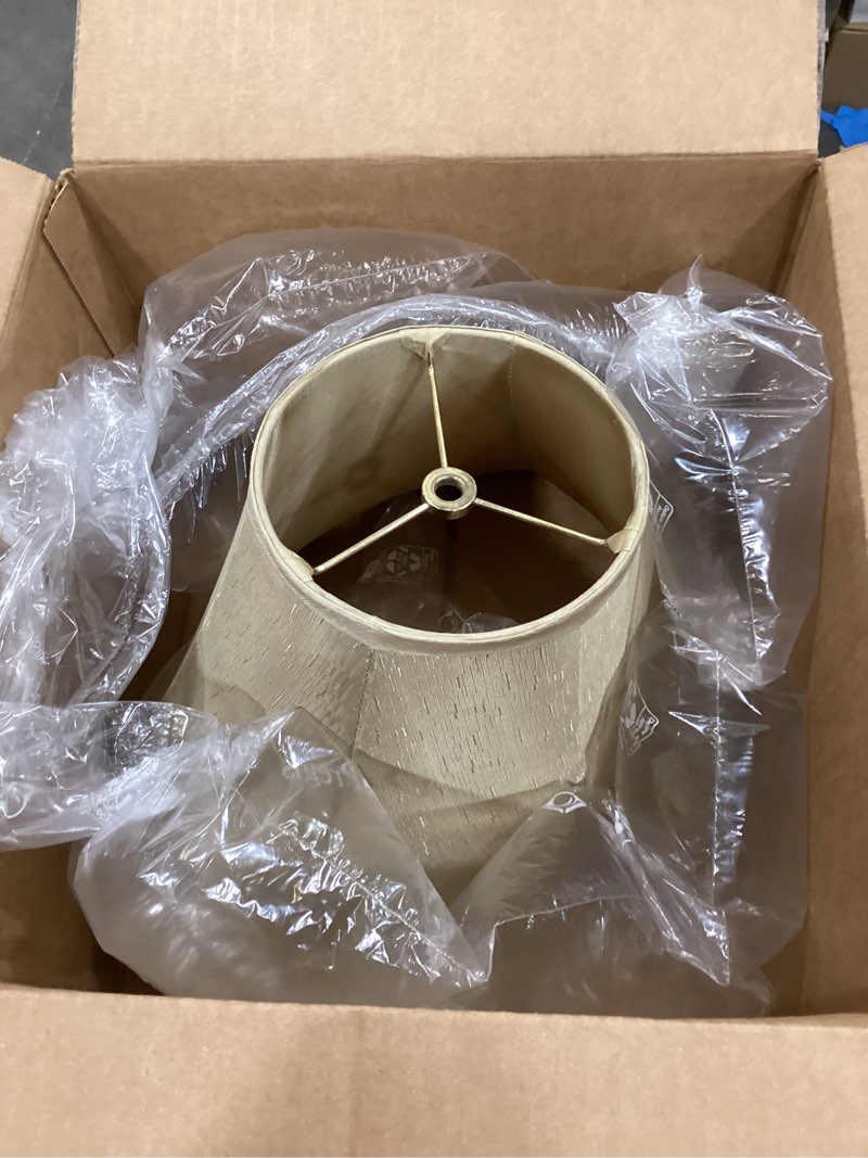 Condition photo showing New/Like New for GO&SO Champagne Gold Bell Lamp Shades - 6" Top x 13" Bottom x 9.8" High(Spider) Medium Lamp Shade Replacement- Traditional Lampshade for Table Lamp, Floor & Bedside Lamp - Handmade - Easy Assembly Bell 6" Top x 13" Bottom x 10.6" High (1 PC) Natural Fabric-Gold