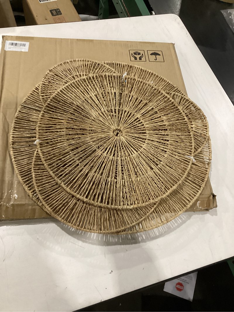 Condition photo showing New/Like New for chi an home 18 inch boho wall decor – set of 5 woven jute wall baskets, boho wall art & decorative basket set, farmhouse wall hanging, handwoven wall plates for living room, bedroom – 18", 14", 11", 8", 7" set of 5 - large