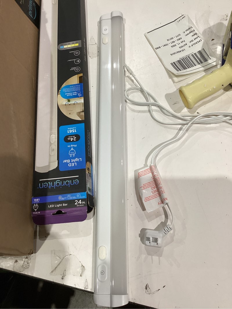 Condition photo showing Good Condition for Enbrighten 24 inch Plug-in Under Cabinet Lights, 1560 Lumens, Five White Settings from (2700K-6500K), Full Range Dimmable, One-Touch Sync Control, Linkable Under Counter Lights for Kitchen 82786-T1 24 inch White