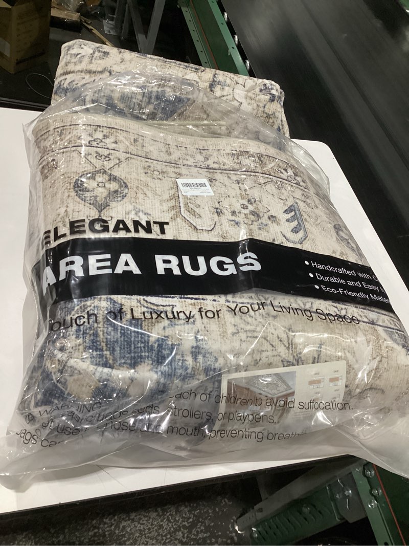Condition photo showing Good Condition for tortania area rug living room rugs - 9x12 washable boho rug vintage oriental distressed farmhouse large thin indoor carpet for living room bedroom under dining table home office - cream blue 9' x 12' (rectangular) cream/blue