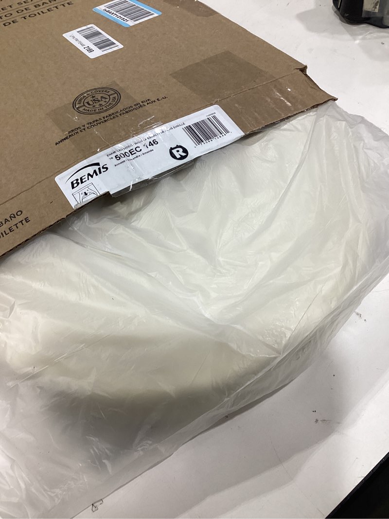 Condition photo showing As Is for bemis 500ec durable wood toilet seat with easy clean hinges, made in usa, round, almond almond round