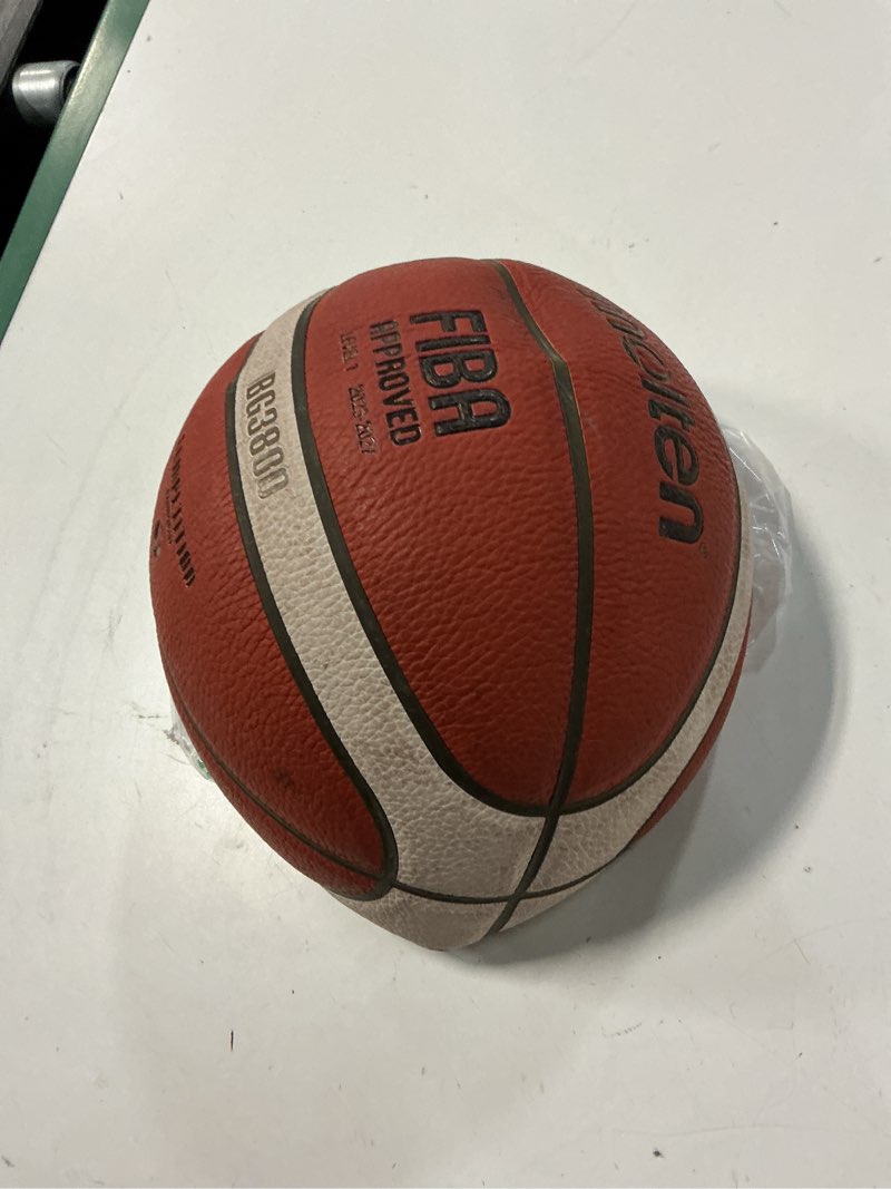 Condition photo showing As Is for molten basketball, fiba approved, adult, 1 set, 1 piece, 28.5 inches 2- tone design 7