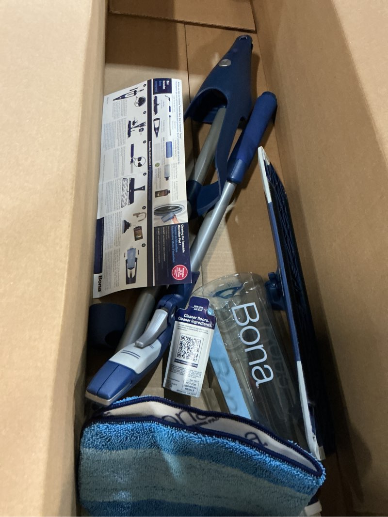 Condition photo showing As Is for bona hardwood floor premium spray mop - includes wood floor cleaning concentrate and machine washable microfiber cleaning pad - dual zone cleaning design for faster cleanup hardwood - concentrate