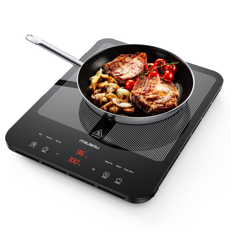 Portable Induction Cooktop, 1°C Precision Control, Dual Temp Display, 1L Boils in 4 Mins, Ultra-Slim 26mm Burner, 6 Cooking Modes, 3-Hour Timer, Glass Surface