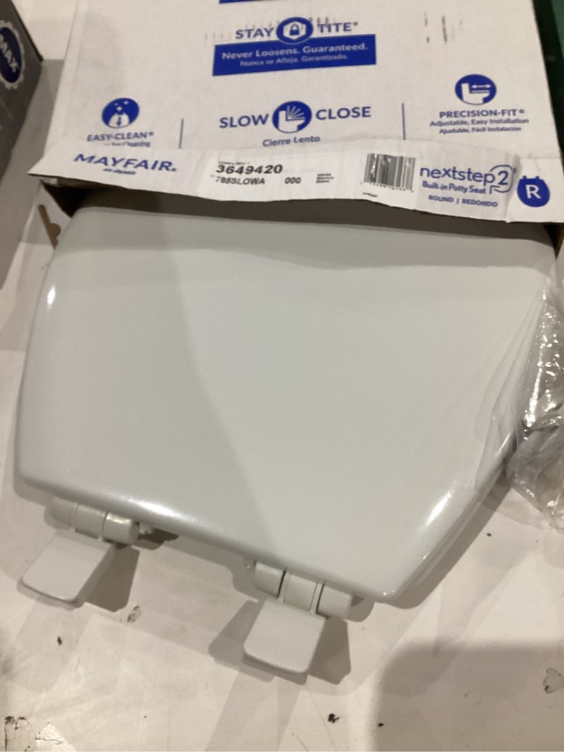 Condition photo showing Good Condition for mayfair by bemis nextstep2 wood white round soft close toilet seat