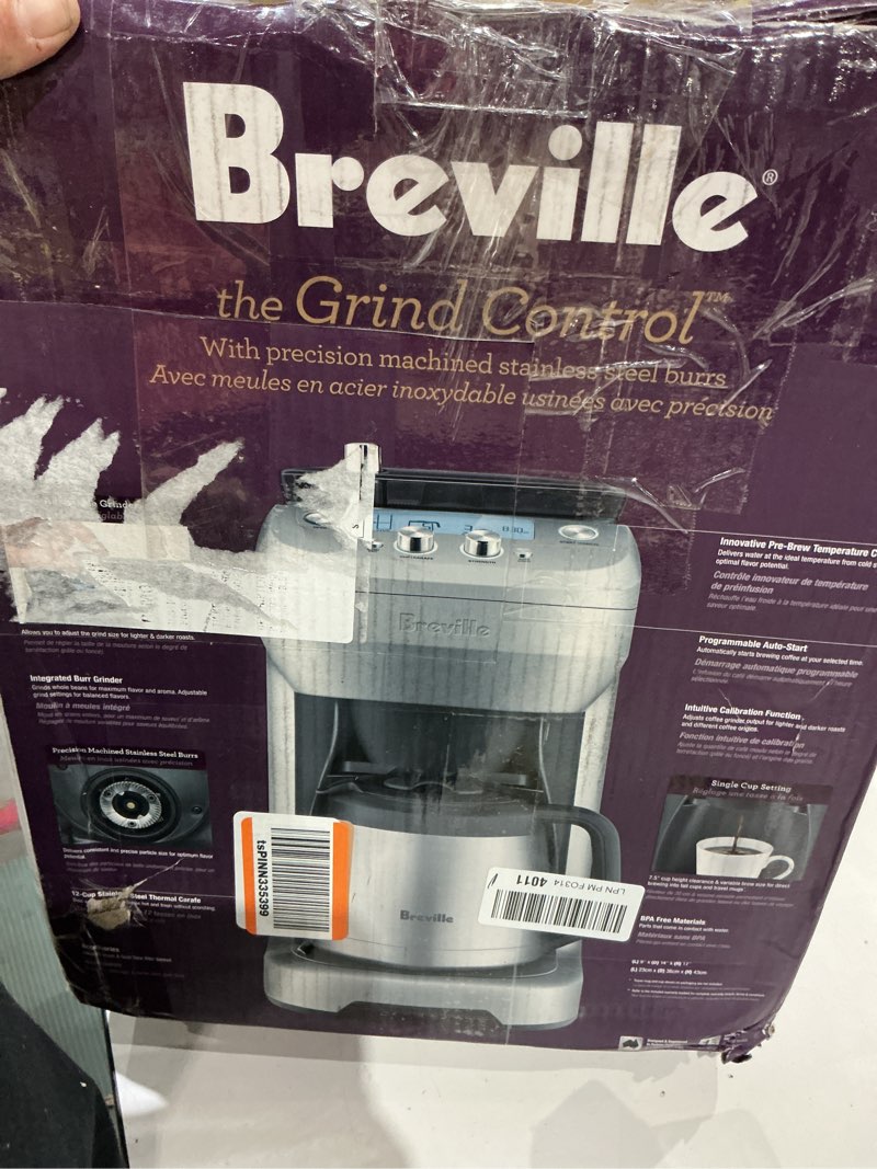 Condition photo showing As Is for breville bdc650bss grind control coffee maker with grinder, brushed stainless steel, thermal carafe