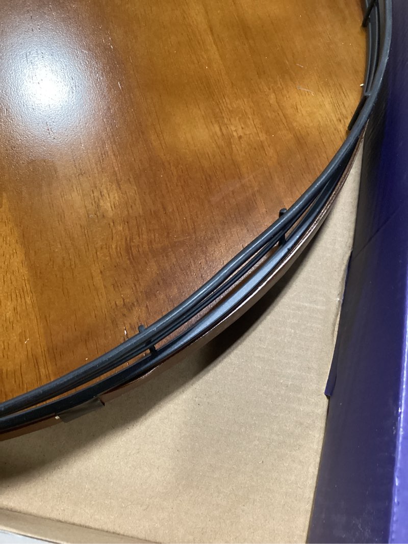 Condition photo showing As Is for Farmhouse Oak 16" Lazy Susan Turntable Organizer for Cabinet, Round Wooden Lazy Susan Organization and Storage for Dining Table, Pantry, Kitchen, Countertop, Cupboard,Home Decor, Walnut Wood (16") Walnut 16