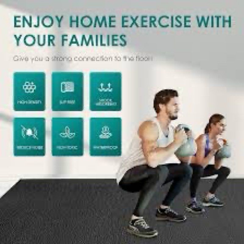 BesWin Large Exercise Mat, 8' x 4'x 1/4" Extra Durable Workout Mats for Home Gym Flooring, High-Dens