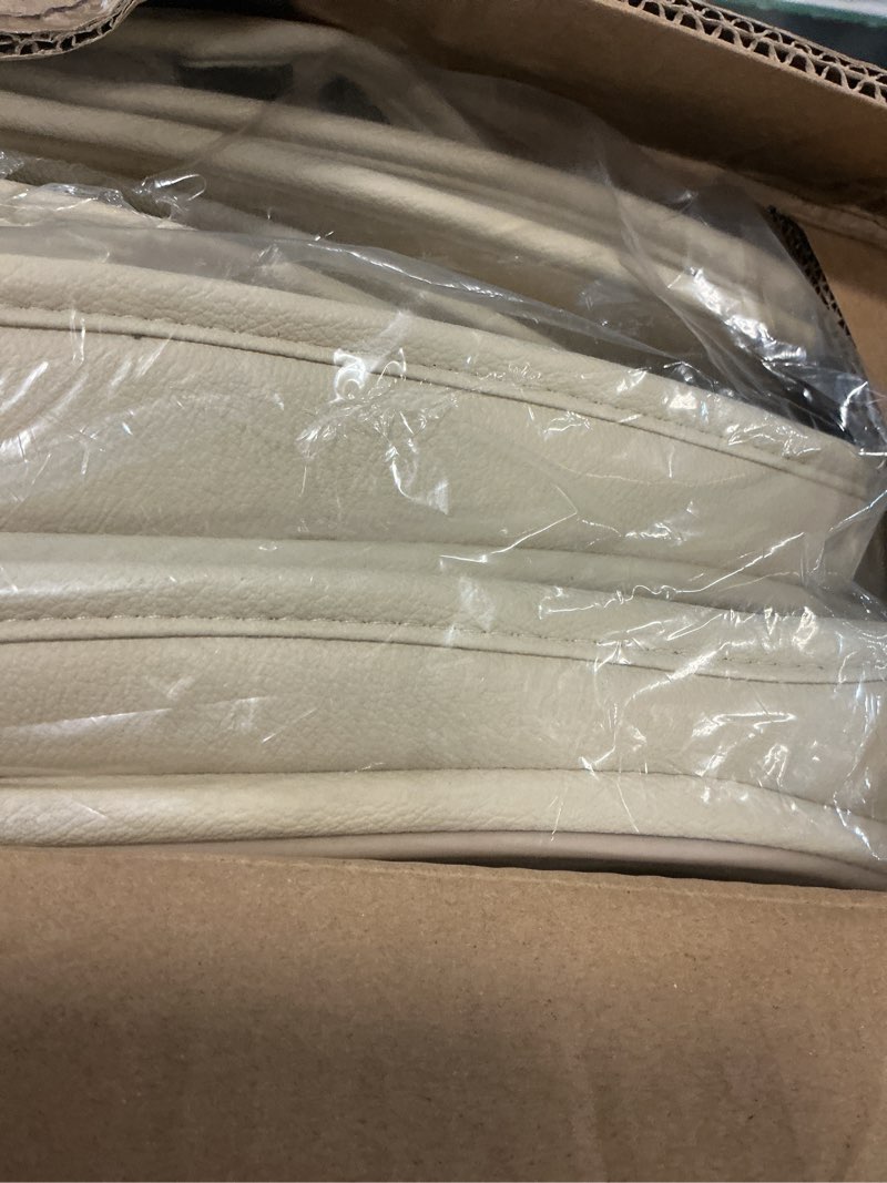Condition photo showing Good Condition for chezope car seat covers full set, beige leather seat covers, breathable front and back car seat protectors, wear-resistant seat covers universal fit for most cars suv truck (beige-stripes-b, full set) beige-stripes-b full set