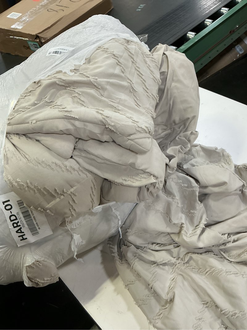 Condition photo showing As Is for Litanika King Size Comforter Set with Sheets Beige - 7 Pieces Bed in a Bag King Chevron Tufted Boho Luxury Bedding Sets with Comforter, Sheets, Pillowcases & Shams King (104"x90") Oatmeal
