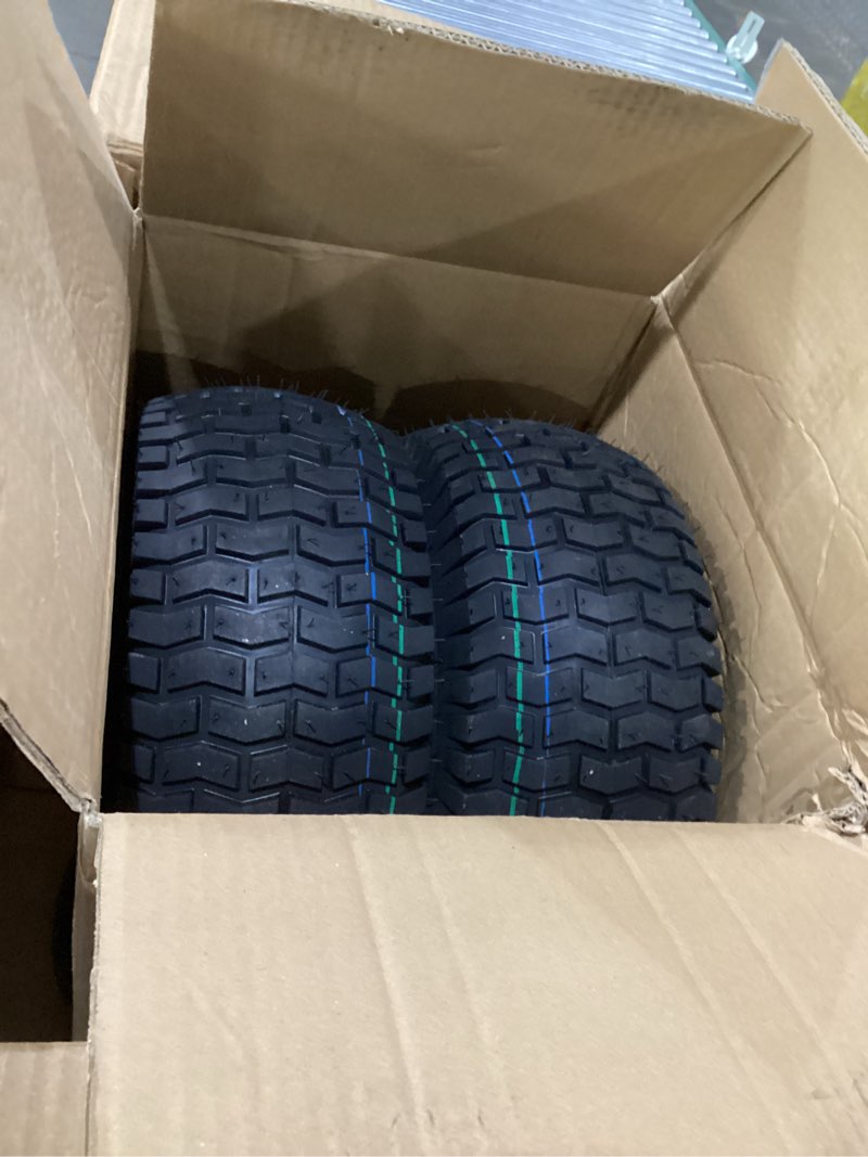 Condition photo showing Good Condition for 15x6.00-6 tubeless lawn mower tire and wheel with 3/4" bearing bore, with 5/8” bearings & spacers, for john deere mower, craftsman, husqvarna lawn tractor, 570 lbs capacity, 4 ply, 2 pack