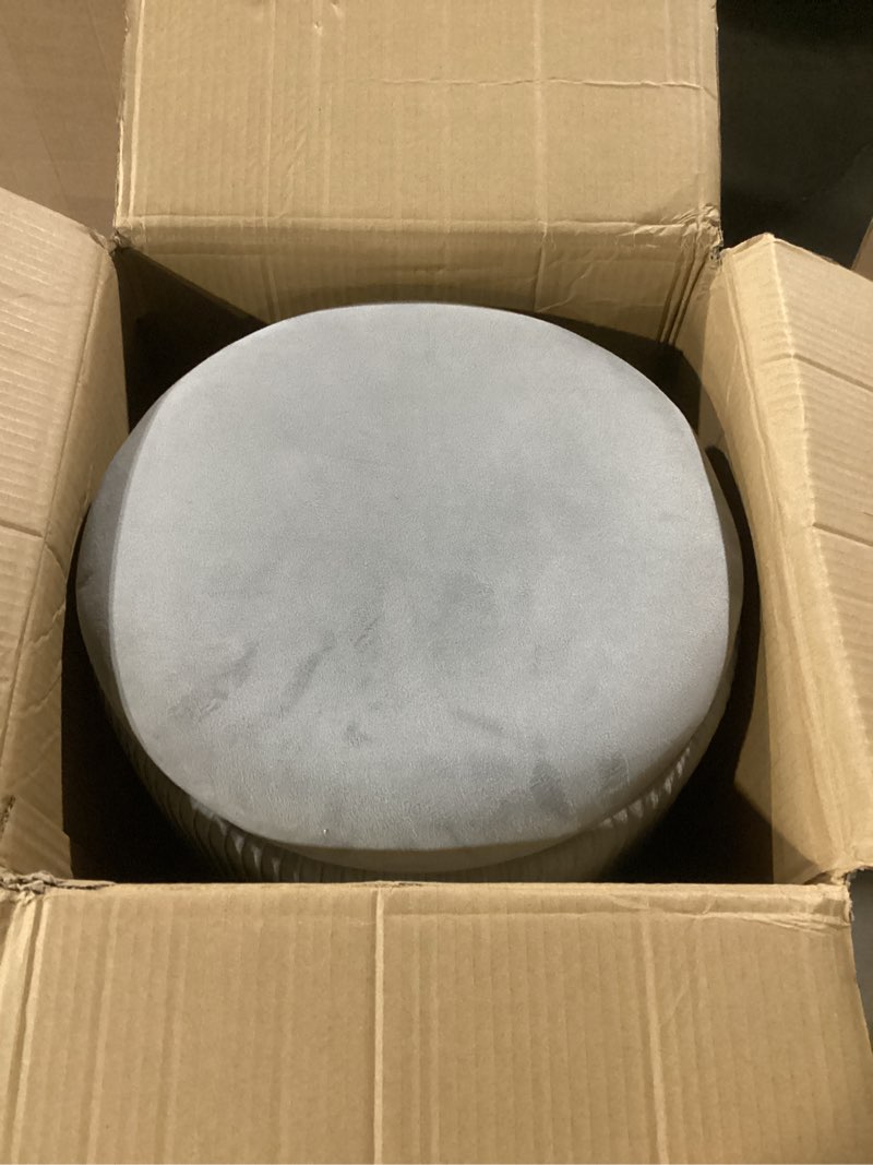 Condition photo showing Good Condition for round set of 2 ottoman with storage-upholstered velvet vanity stool for makeupmultifunctional ottomans coffee table padded seat foot rest for living room&bedroom(ligth grey) light gray basic