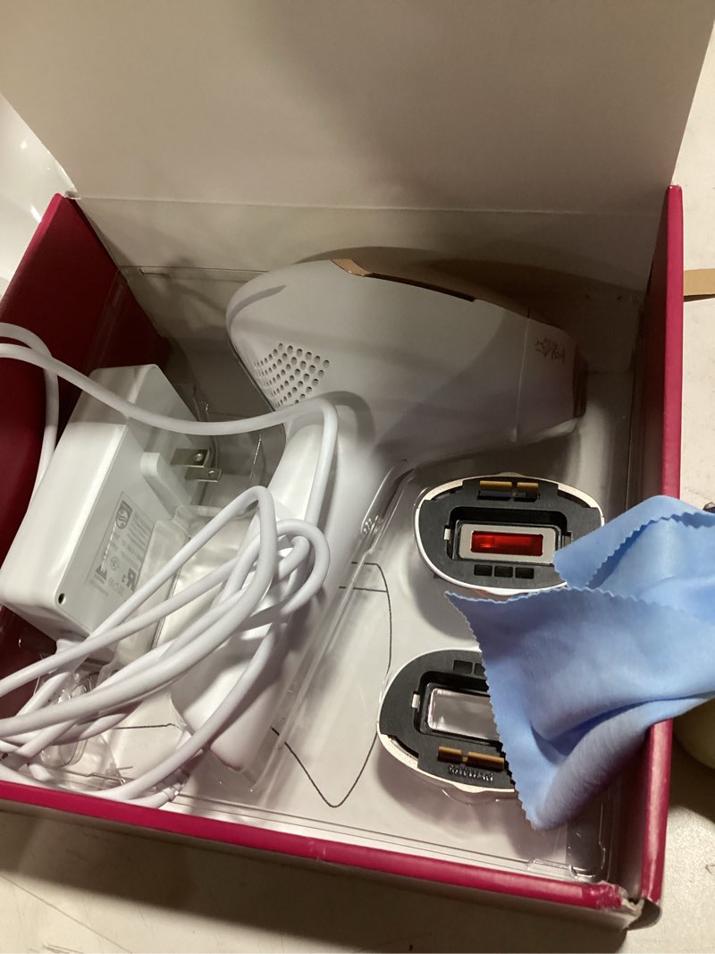 Condition photo showing As Is for philips lumea 8000 series ipl hair removal device, permanent laser hair reduction for women & men, easy and comfortable use at home, senseiq, 3 attachments for body, face, intimate, bri937/03 white body+face+bikini