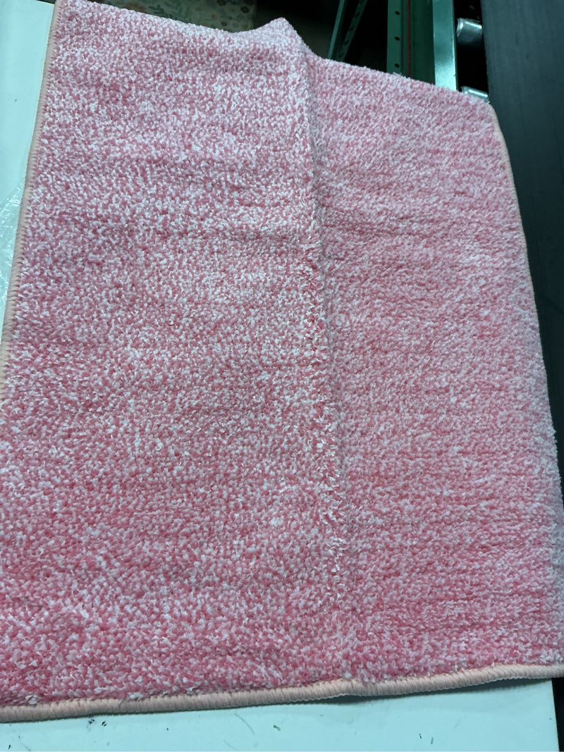 Condition photo showing Good Condition for only 1 pcs  hdfk bathroom rugs | non slip washable bath mats 24x16 inches 2 tone chenille medium pile tpr backing floor mat | quick dry water absorbent pink and white | shower rug for vanity zone & decor 1'4\\\\\\\\\\\\\\\" x 2' (rectangular) pink