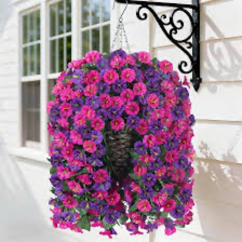 artificial fake hanging flowers in basket for outdoor indoor decoration,uv resistant faux silk dark
