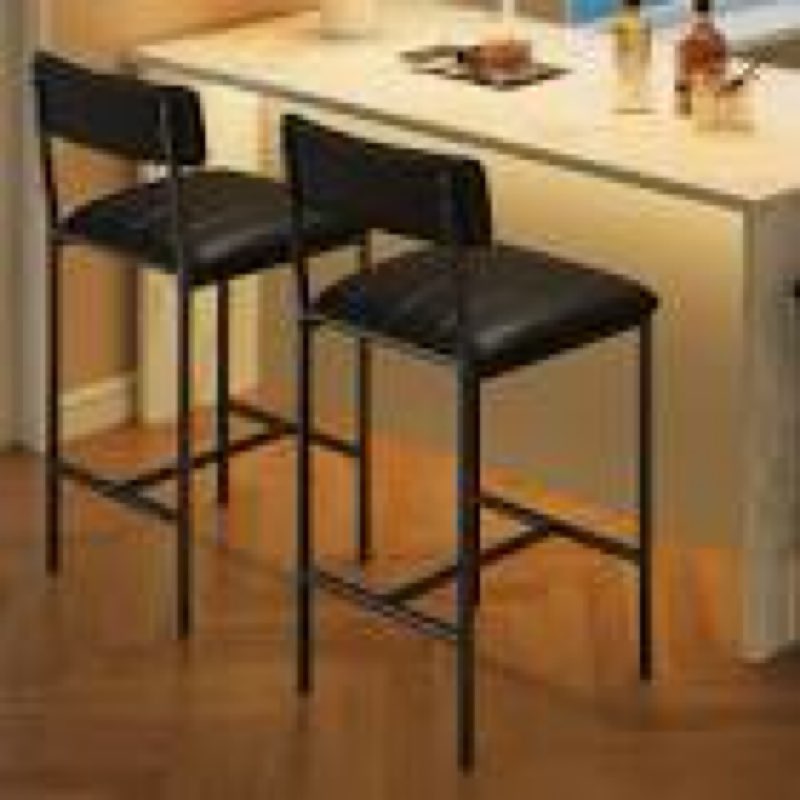 Garvee Counter Height Bar Stools Set of 2, Classic Barstools with PU Leather, Footrest, Ergonomic Soft Backrest, Easy Assembly, Ideal for Kitchen Island, Black