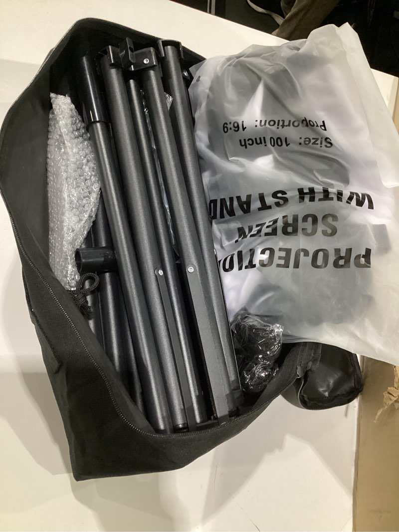 Condition photo showing Good Condition for Projector Screen with Stand, Wootfairy 100 inch Foldable and Portable Projection Screen 16:9 4K HD Rear Front Wrinkle-Free Movie Screen with Carry Bag for Indoor Outdoor Home Theater Backyard Cinema