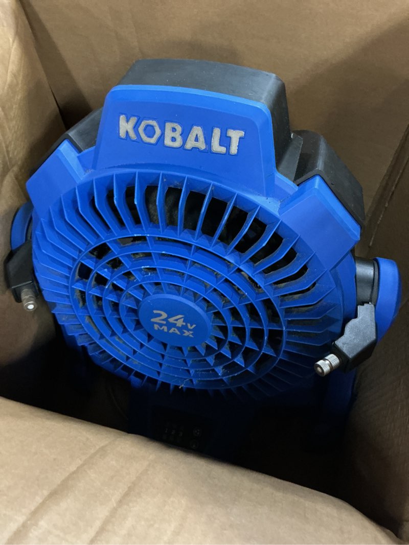 Condition photo showing As Is for kobalt 7-in 3-speed indoor/outdoor misting stand fan