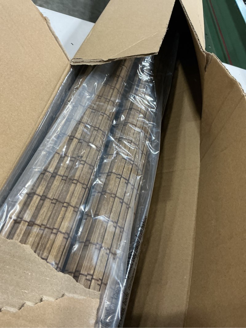 Condition photo showing New/Like New for cordless bamboo roman shades 36x64in, light filtering bamboo blinds for indoor windows, office, bathroom and living room, privacy teak.