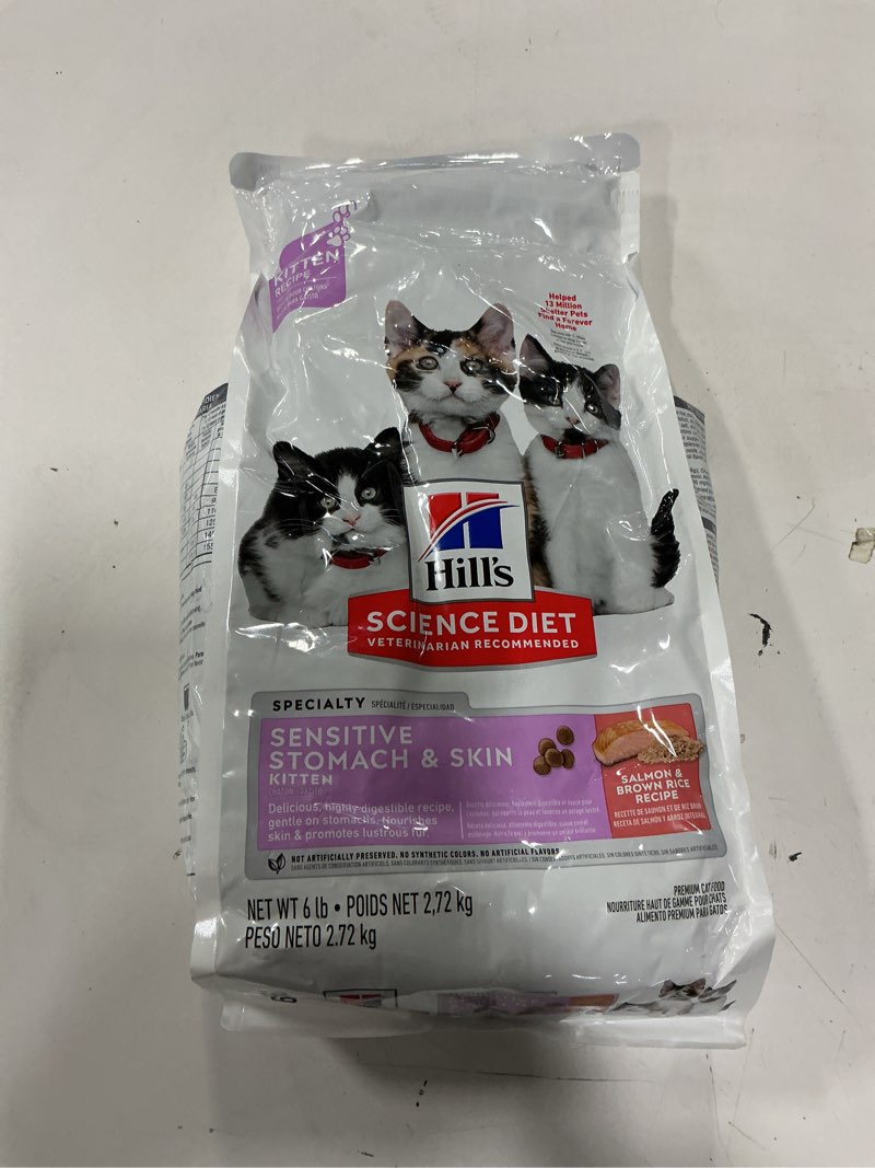 Condition photo showing New/Like New for Hill's Science Diet Sensitive Stomach & Skin, Kitten, Stomach & Skin Sensitivity Support, Dry Cat Food, Salmon & Brown Rice, 6 lb Bag ( BB: 12/2025)