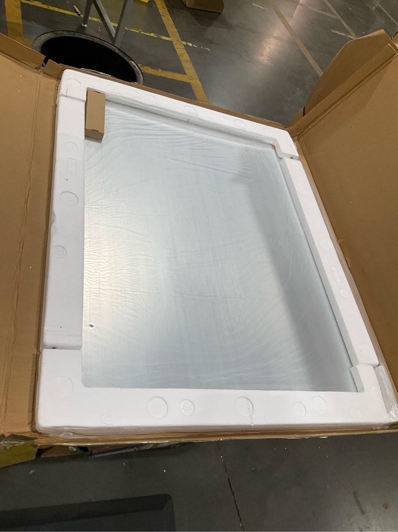 Condition photo showing Good Condition for loaao 40x30 inch brushed nickel bathroom mirror, rounded rectangle silver metal frame mirror, brushed nickel, anti-rust, shatter proof, hangs horizontally or vertically brushed nickel 40"l x 30"w