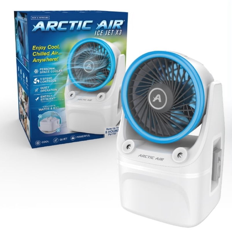 arctic air ice jet x3 air cooler, 3 speed portable cooler with led, lightweight & compact space cooler