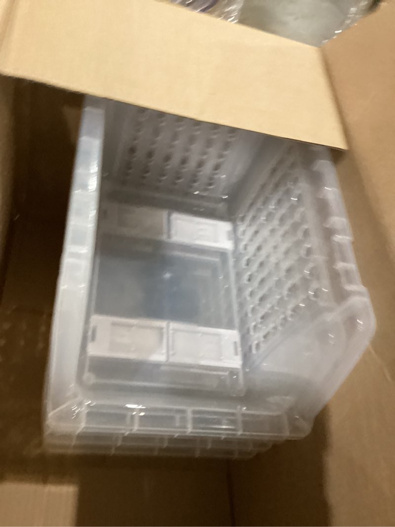 Condition photo showing As Is for TidyFriend Stackable Storage Bins with Wheels for Closet Organizers and Storage 4 Pack, Closet Organization for Kids Room and Home Organization (Clear) 4 Pack (Small) Clear