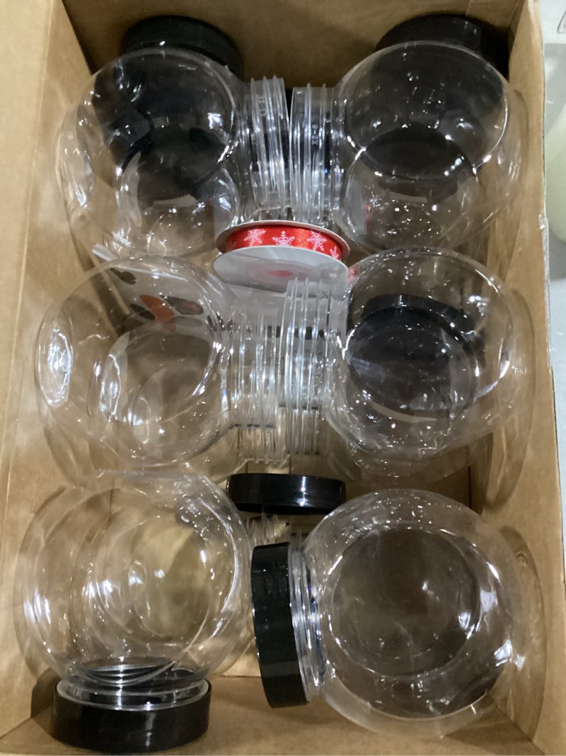 Condition photo showing Good Condition for 12 Pcs Plastic Candy Jars for Christmas Party Favors Snowman Christmas Candy Jars with Lids,Stickers,Ribbon Clear Xmas Cookie Jar Container Chocolate Storage Jar for Marshmallow Gift