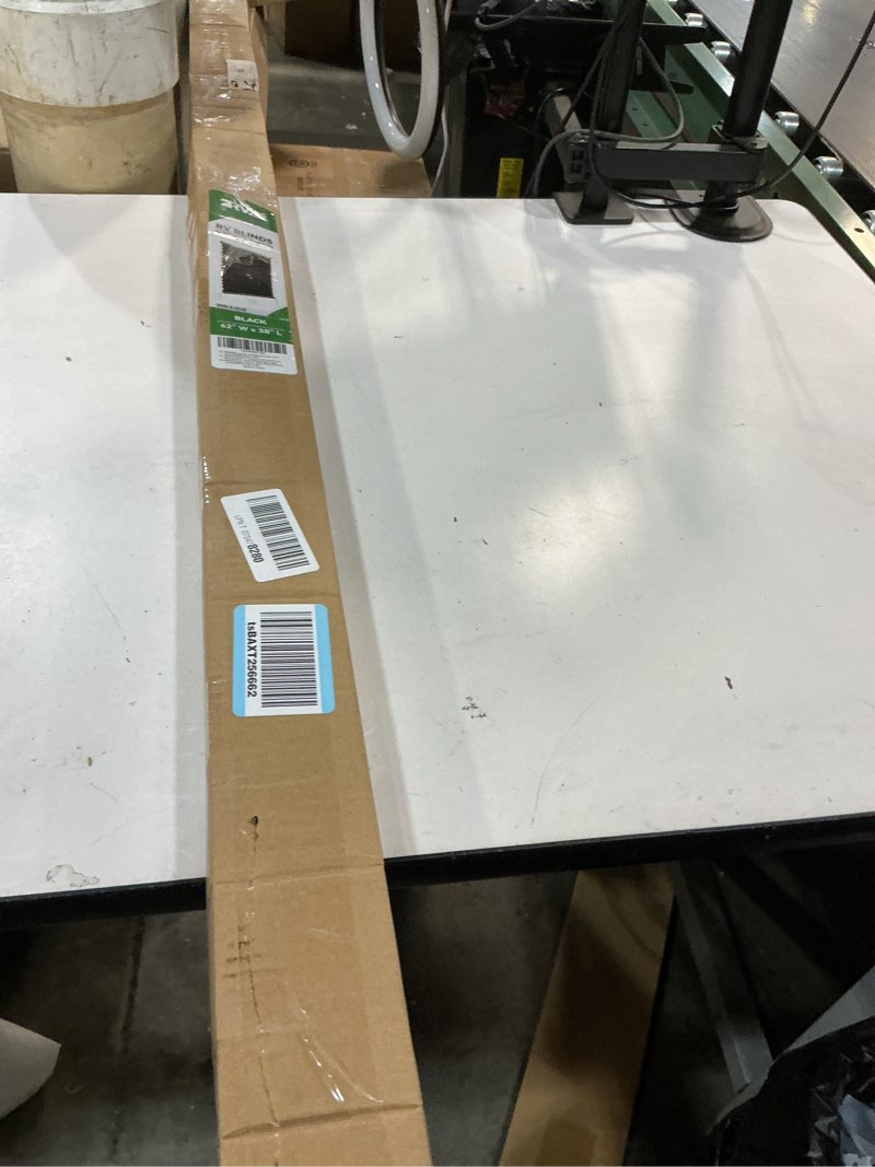Condition photo showing As Is for rv blinds for camper windows, camper replacement blinds, privacy protection, rv window shades for rv, camper, travel trailer, black (62" w x 38" l) black 62"w x 38"h