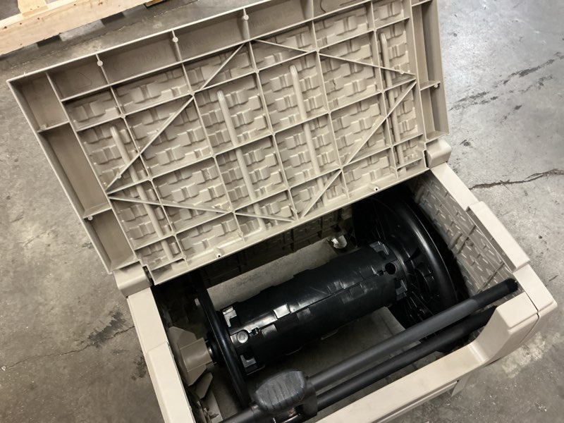 Condition photo showing As Is for suncast hose hideaway plastic 175-ft hideaway hose reel