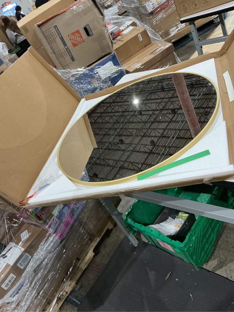 Condition photo showing Good Condition for bathroom mirror for wall, 24 inch round mirror, matte gold metal framed circle vanity mirror for bathroom bedroom living room entryway, anti-rust, tempered glass, hanging or leaning round 24"l x 24"w matte gold