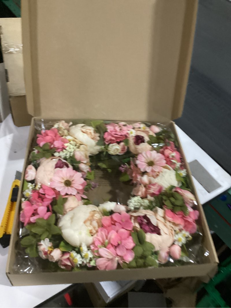 Condition photo showing New/Like New for peony wreath 18'' spring wreaths for front door, artificial large floral wreath for front door wall decor, valentine’s day home wedding housewarming gift ezsenses (light pink) pink 18''