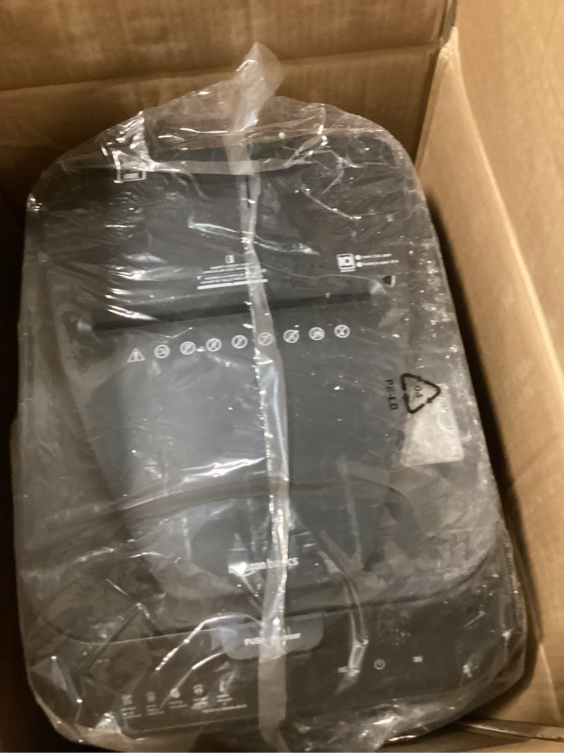 Condition photo showing As Is for Amazon Basics 150 Sheet Autofeed Micro Cut Paper Credit Card Shredder for Security, Black